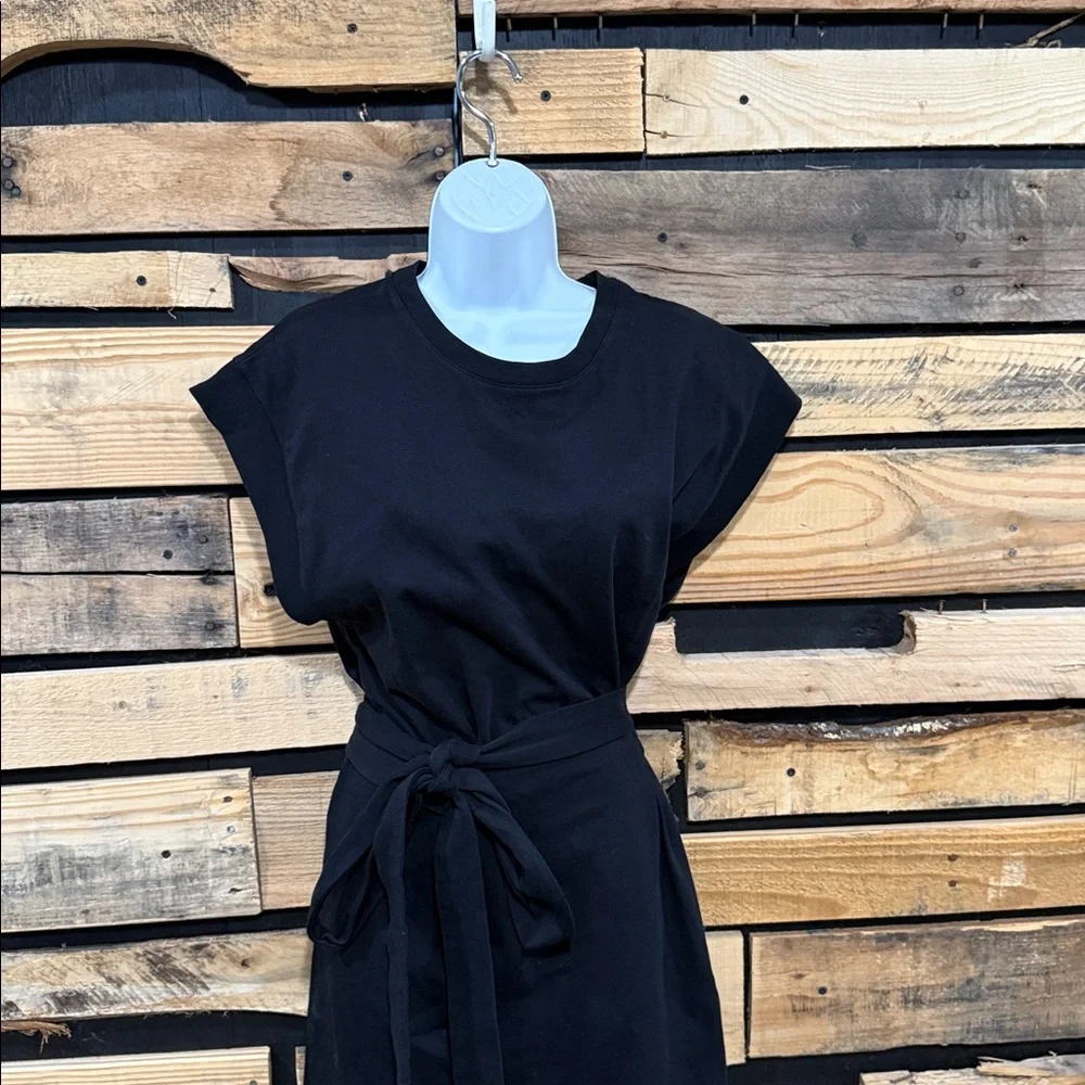Vince Black Tie Waist Short Sleeve Cotton‎ T-Shirt Dress Size Large - Picture 4 of 9